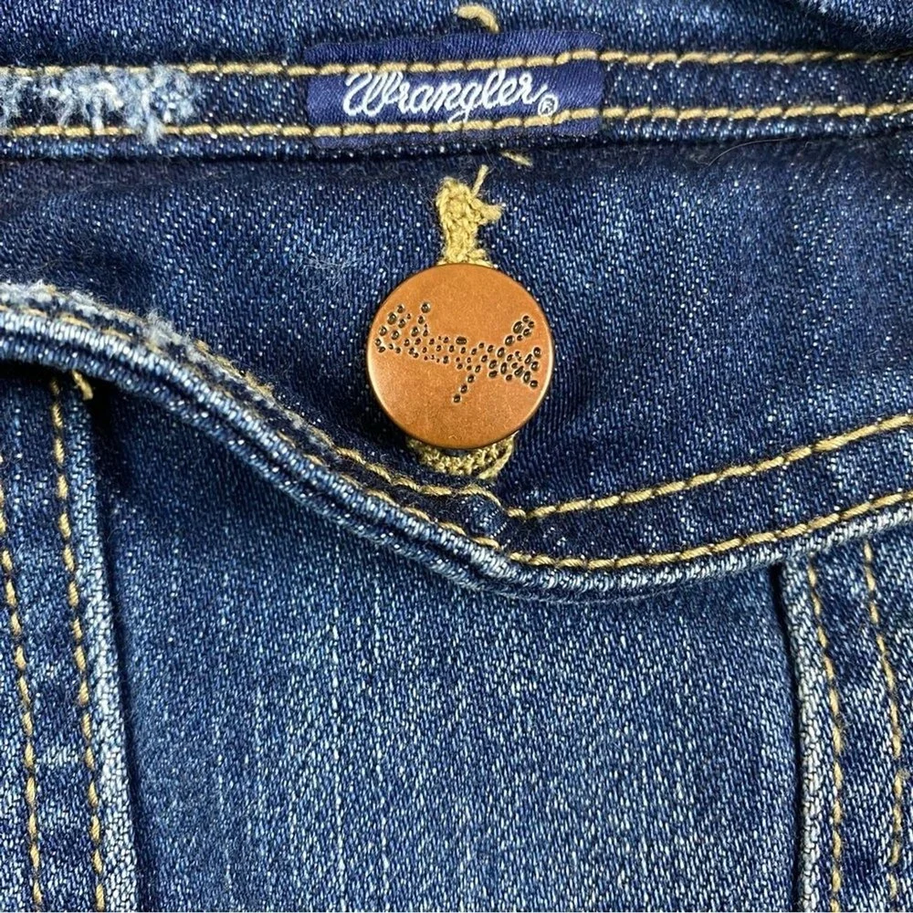 Wrangler Denim Vest Girl's XL Jean Jacket Biker‎ Western Cowgirl USA Patches